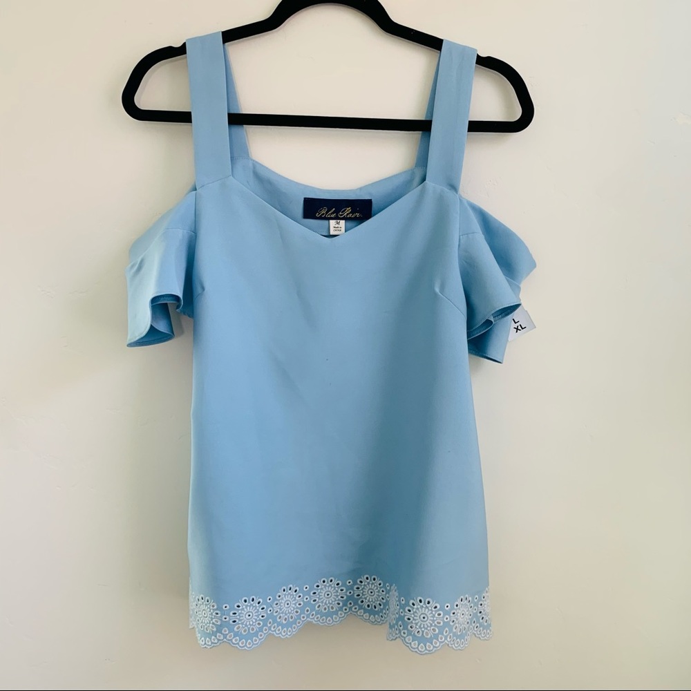 Blue rain cold shoulder top| Eyelet detail | M